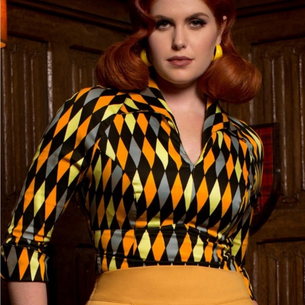 NWT Pinup Girl Clothing Harry Potter hufflepuff house Harlequin Lauren Top.Sz. S